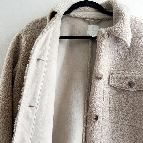 JOIE Biege Cream Sherpa Oversized Lined Teddy Jacket SZ S - Picture 4 of 9